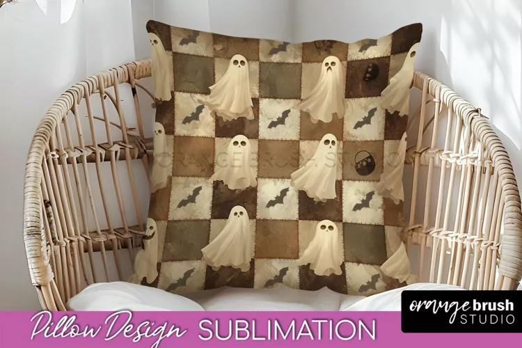 Patchwork Halloween Pillow Sublimation - Ghost Pillow Cover