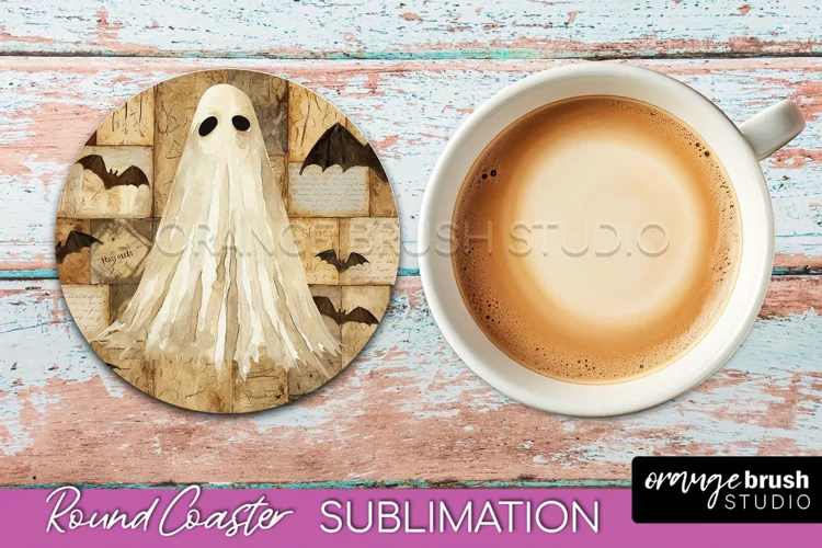 Ghost Coaster, Patchwork Halloween Round Coaster Sublimation