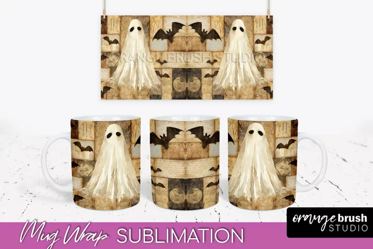 Ghost Mug Wrap - Patchwork Halloween Mug Sublimation