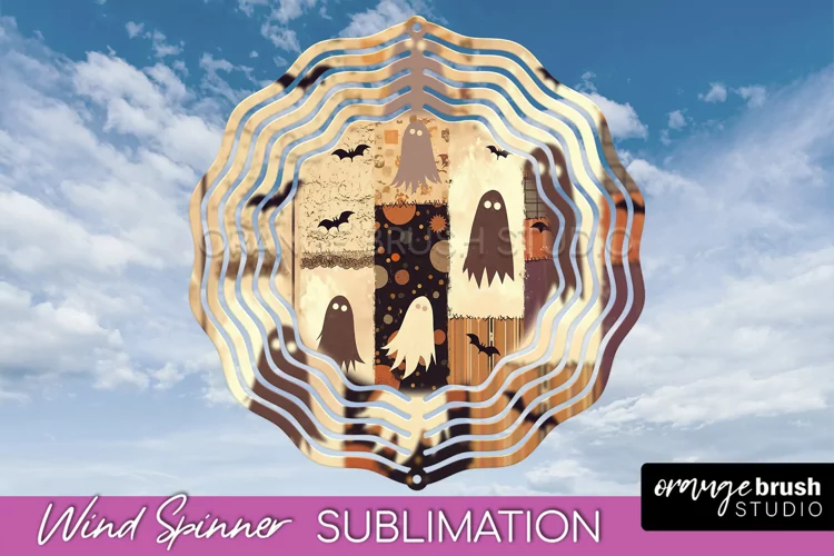 Patchwork Halloween Wind Spinner - Ghost Wind Spinner PNG