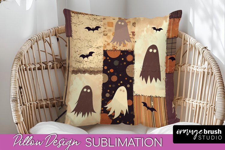 Patchwork Halloween Pillow Sublimation - Ghost Pillow Cover