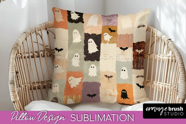Patchwork Halloween Pillow Sublimation - Ghost Pillow Cover