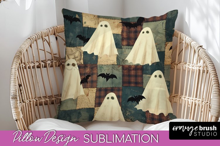 Patchwork Halloween Pillow Sublimation - Ghost Pillow Cover
