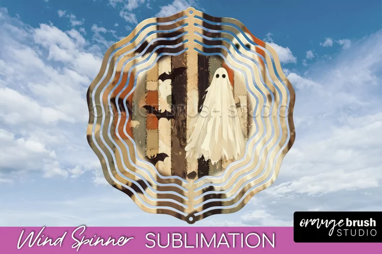 Patchwork Halloween Wind Spinner - Ghost Wind Spinner PNG