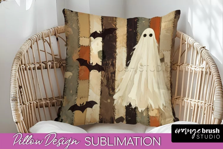 Patchwork Halloween Pillow Sublimation - Ghost Pillow Cover