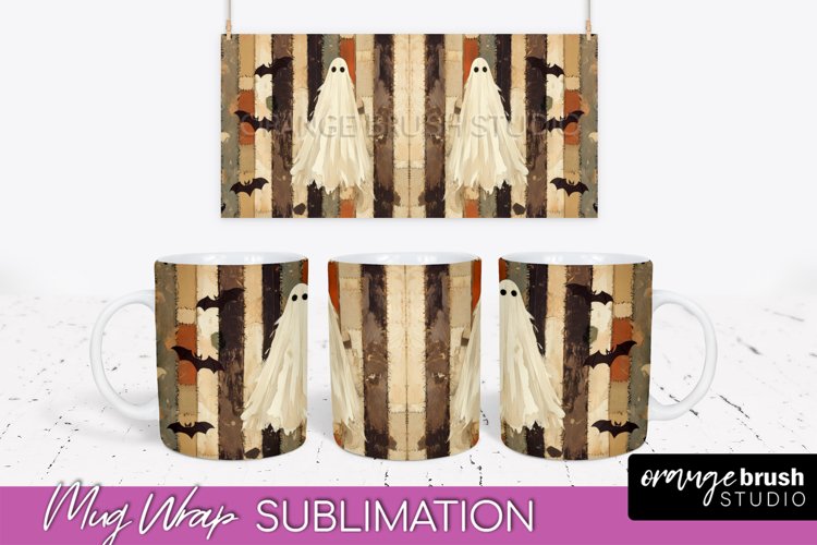 Ghost Mug Wrap - Patchwork Halloween Mug Sublimation example image 1