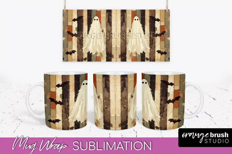 Ghost Mug Wrap - Patchwork Halloween Mug Sublimation