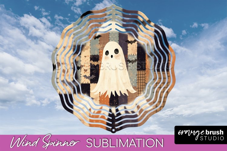 Patchwork Halloween Wind Spinner - Ghost Wind Spinner PNG