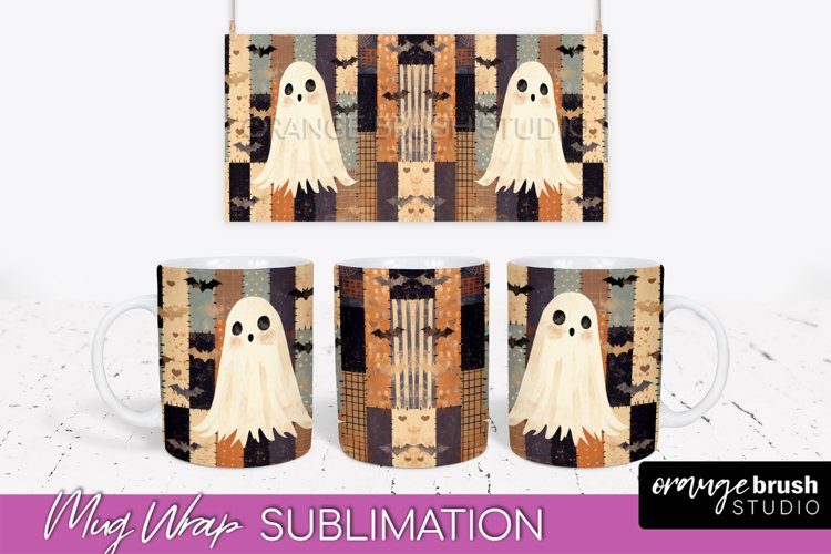 Ghost Mug Wrap - Patchwork Halloween Mug Sublimation example image 1