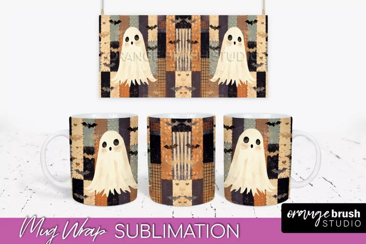 Ghost Mug Wrap - Patchwork Halloween Mug Sublimation