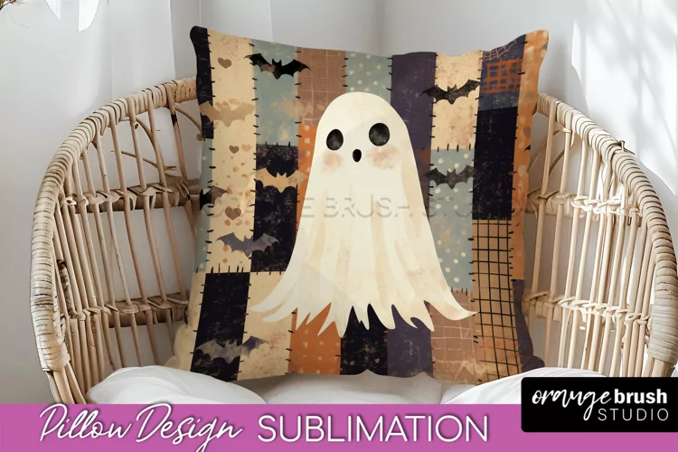 Patchwork Halloween Pillow Sublimation - Ghost Pillow Cover