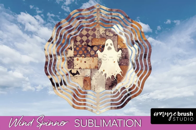 Patchwork Halloween Wind Spinner - Ghost Wind Spinner PNG