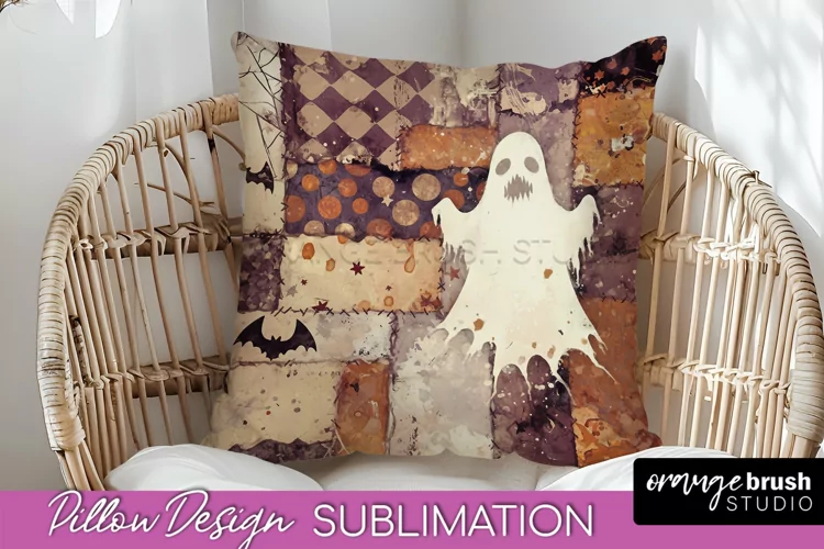 Patchwork Halloween Pillow Sublimation - Ghost Pillow Cover