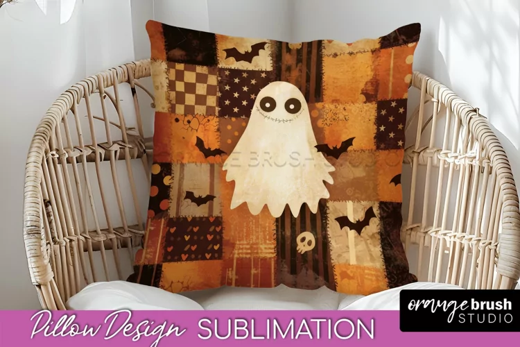 Patchwork Halloween Pillow Sublimation - Ghost Pillow Cover