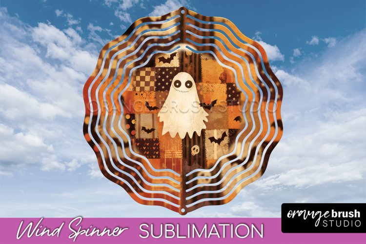 Patchwork Halloween Wind Spinner - Ghost Wind Spinner PNG
