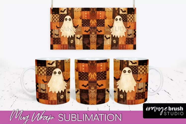 Ghost Mug Wrap - Patchwork Halloween Mug Sublimation