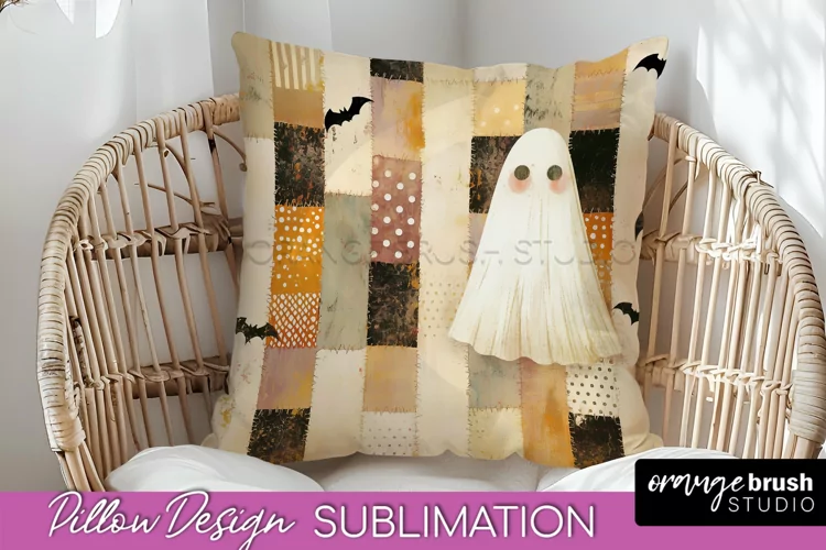 Patchwork Halloween Pillow Sublimation - Ghost Pillow Cover