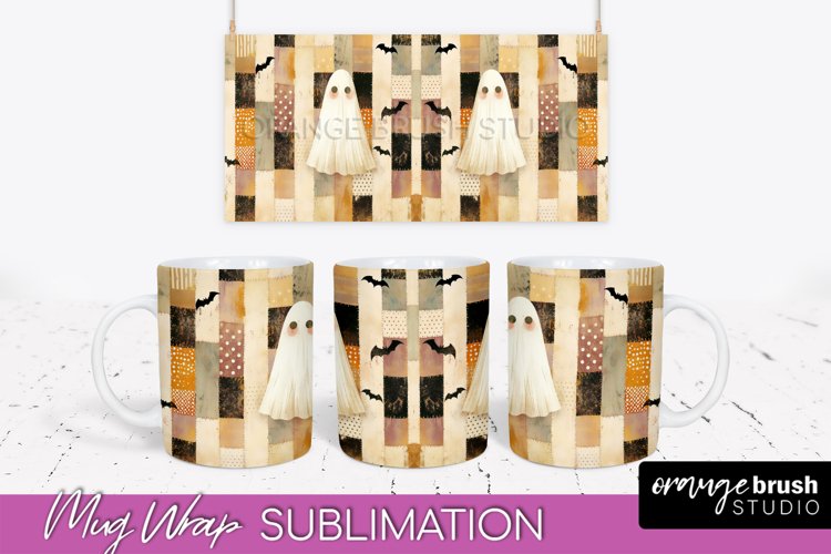 Ghost Mug Wrap - Patchwork Halloween Mug Sublimation example image 1
