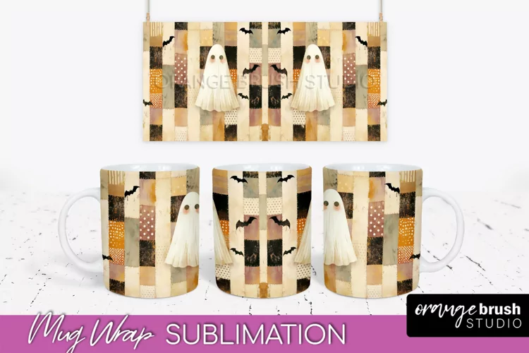 Ghost Mug Wrap - Patchwork Halloween Mug Sublimation