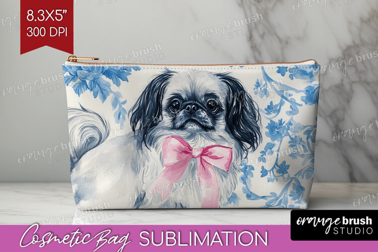 Pekingese Dog Cosmetic Bag Floral Dog Makeup Bag PNG example image 1