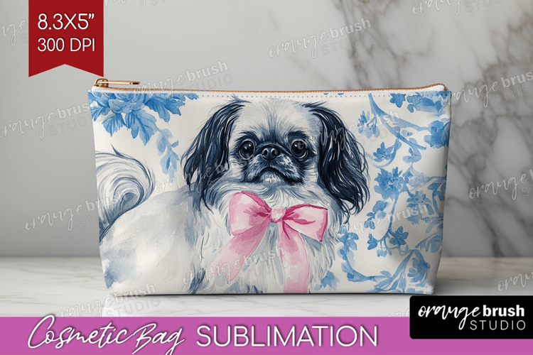 Pekingese Dog Cosmetic Bag Floral Dog Makeup Bag PNG