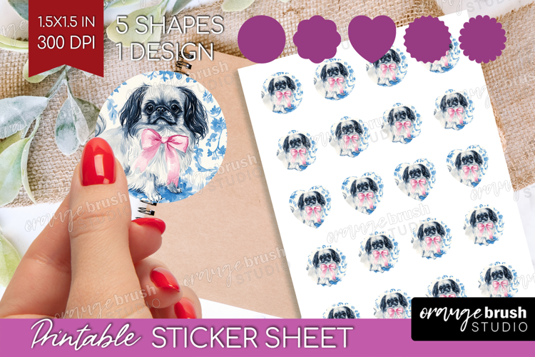 Pekingese Dog Round Sticker Floral Dog Printable Sticker