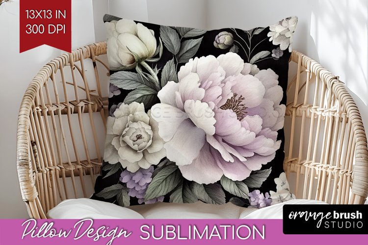 Peony Flowers Pillow Sublimation - Floral Pillow Cover PNG example image 1