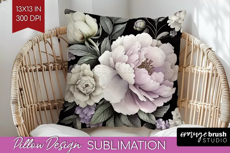 Peony Flowers Pillow Sublimation - Floral Pillow Cover PNG