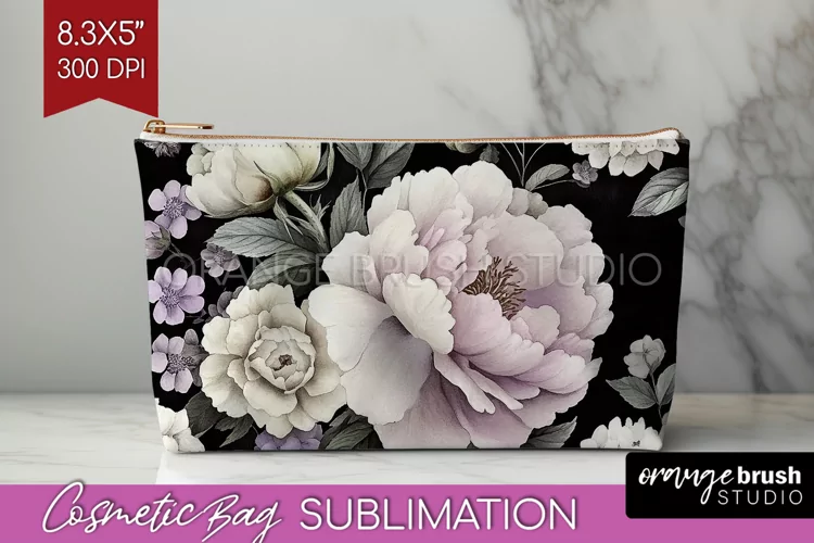 Peony Flowers Cosmetic Bag - Floral Makeup Bag PNG