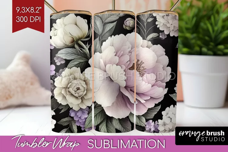 Peony Flowers Tumbler Wrap - Floral Tumbler PNG Sublimation