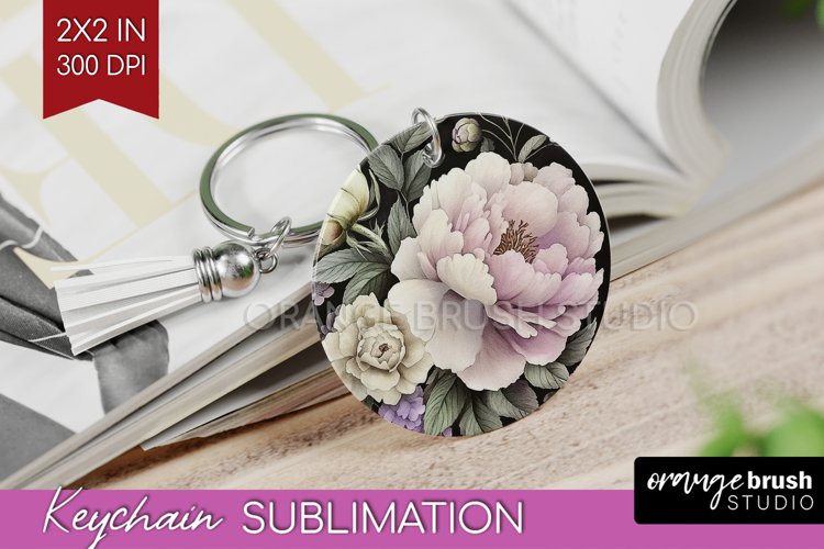 Peony Flowers Keychain PNG - Floral Keychain Sublimation example image 1