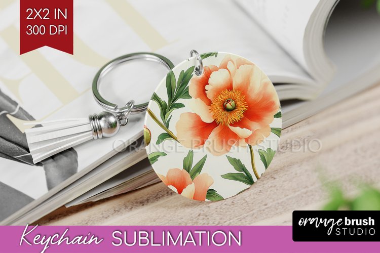 Peony Flowers Keychain PNG - Floral Keychain Sublimation