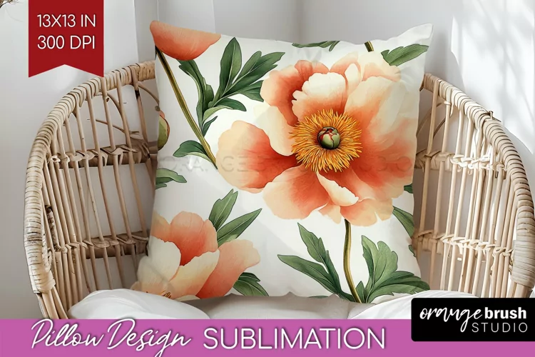 Peony Flowers Pillow Sublimation - Floral Pillow Cover PNG