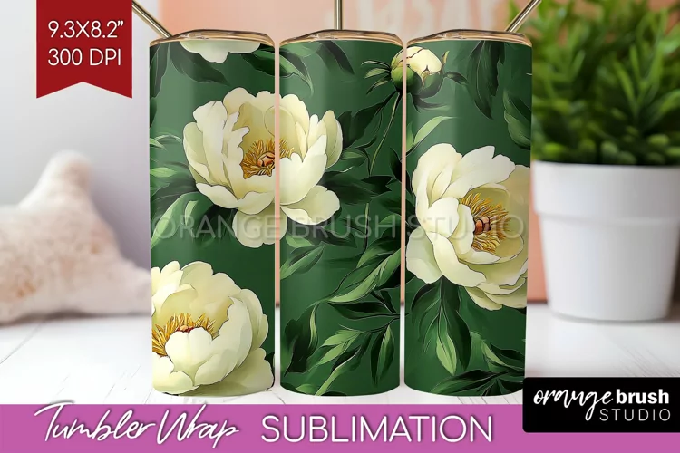 Peony Flowers Tumbler Wrap - Floral Tumbler PNG Sublimation