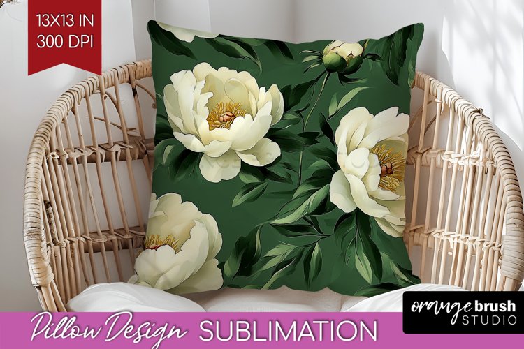 Peony Flowers Pillow Sublimation - Floral Pillow Cover PNG example image 1