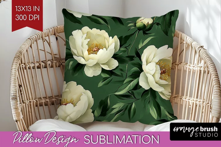 Peony Flowers Pillow Sublimation - Floral Pillow Cover PNG