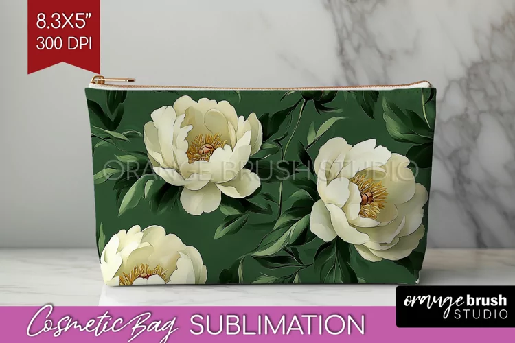 Peony Flowers Cosmetic Bag - Floral Makeup Bag PNG