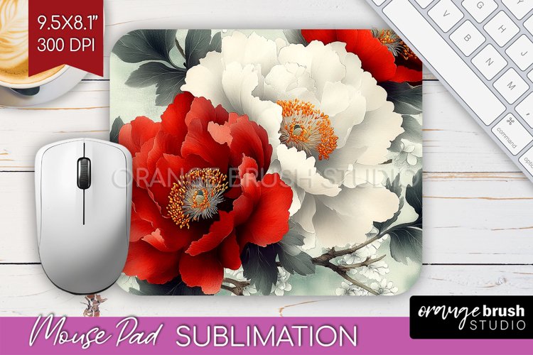 Peony Flowers Mouse Pad Sublimation - Floral Mousepad PNG
