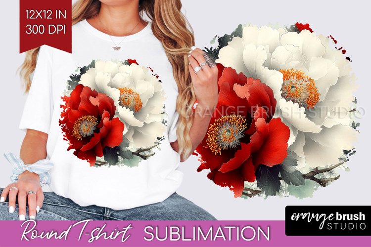 Peony Flowers Round Tshirt Background - Floral PNG