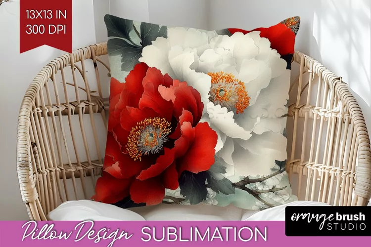 Peony Flowers Pillow Sublimation - Floral Pillow Cover PNG