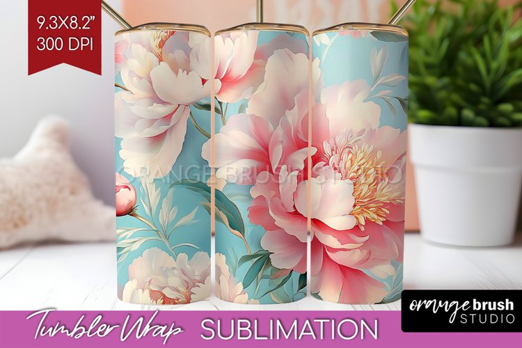 Peony Flowers Tumbler Wrap - Floral Tumbler PNG Sublimation