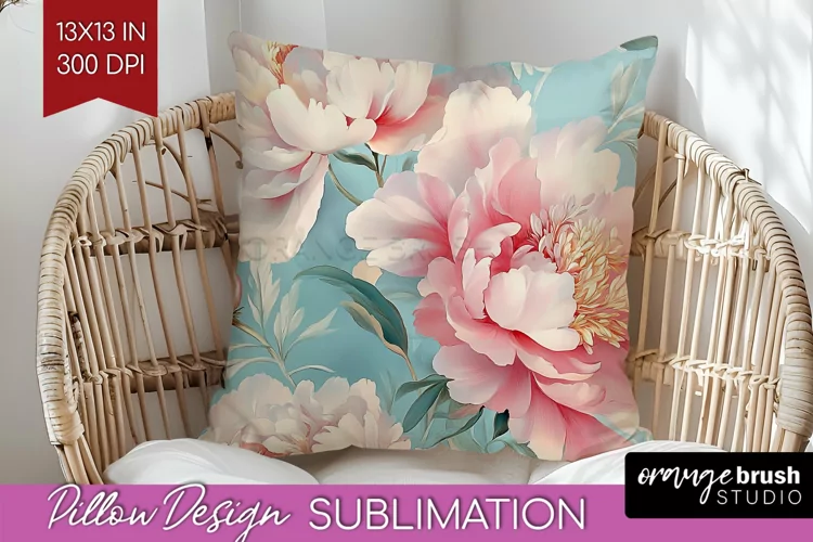 Peony Flowers Pillow Sublimation - Floral Pillow Cover PNG