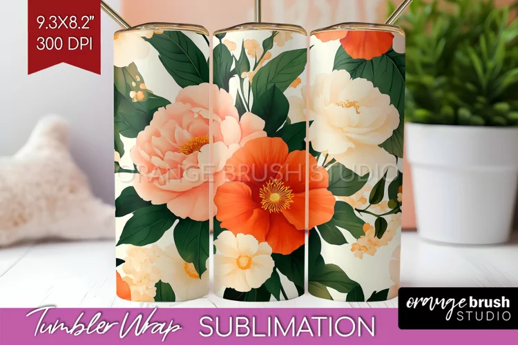 Peony Flowers Tumbler Wrap - Floral Tumbler PNG Sublimation