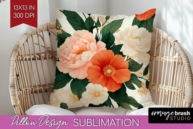 Peony Flowers Pillow Sublimation - Floral Pillow Cover PNG