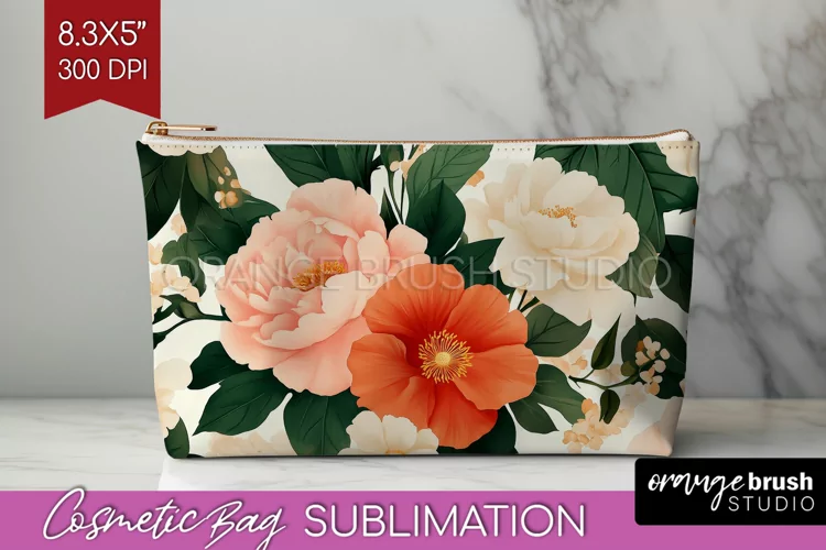 Peony Flowers Cosmetic Bag - Floral Makeup Bag PNG