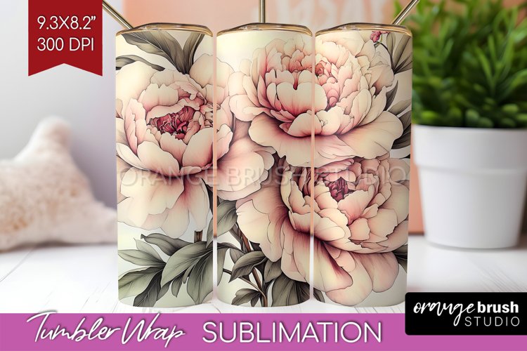 Peony Flowers Tumbler Wrap - Floral Tumbler PNG Sublimation