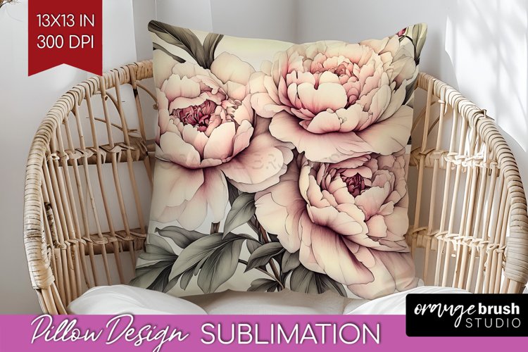 Peony Flowers Pillow Sublimation - Floral Pillow Cover PNG example image 1