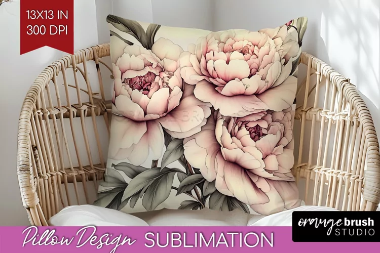 Peony Flowers Pillow Sublimation - Floral Pillow Cover PNG