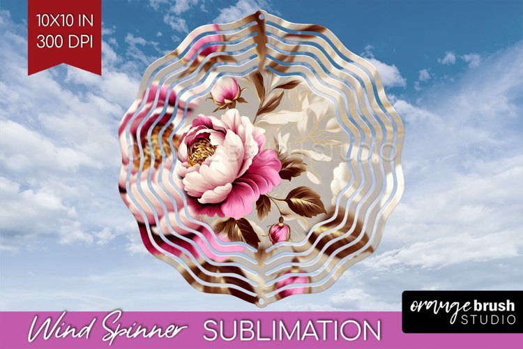 Peony Flowers Wind Spinner Sublimation PNG - Floral Round