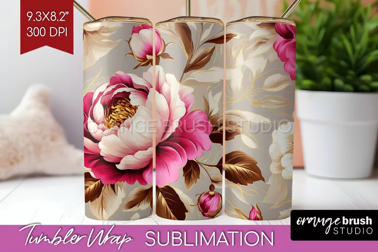 Peony Flowers Tumbler Wrap - Floral Tumbler PNG Sublimation